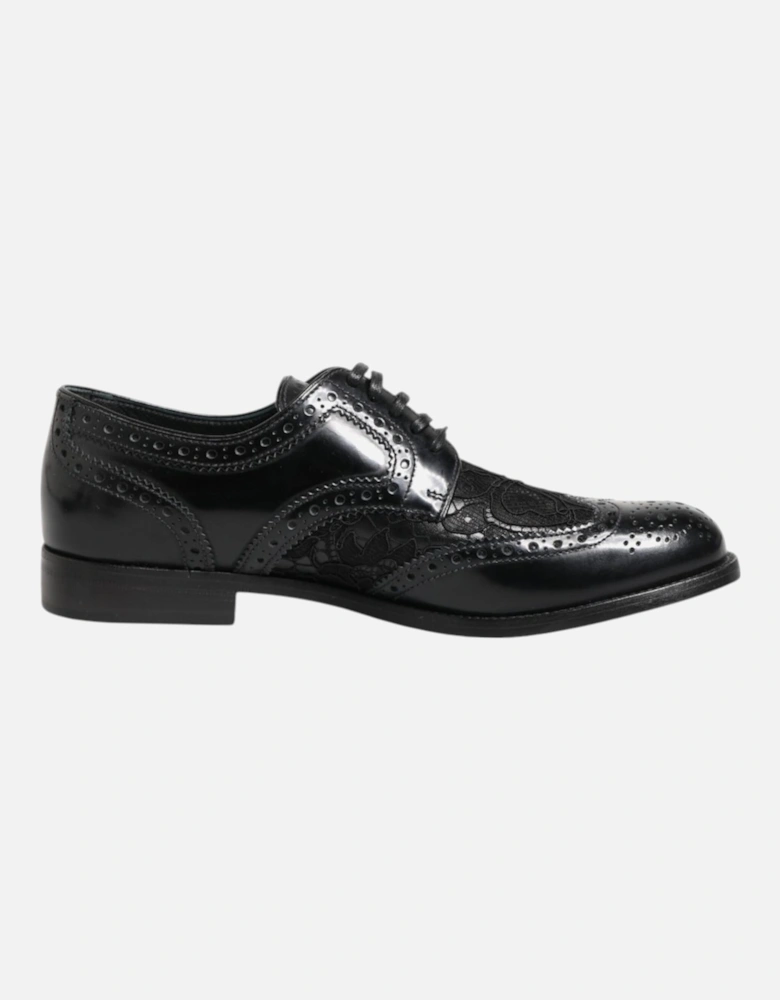 Floral Lace Leather Derby Shoes Women - Black Formal Shoes