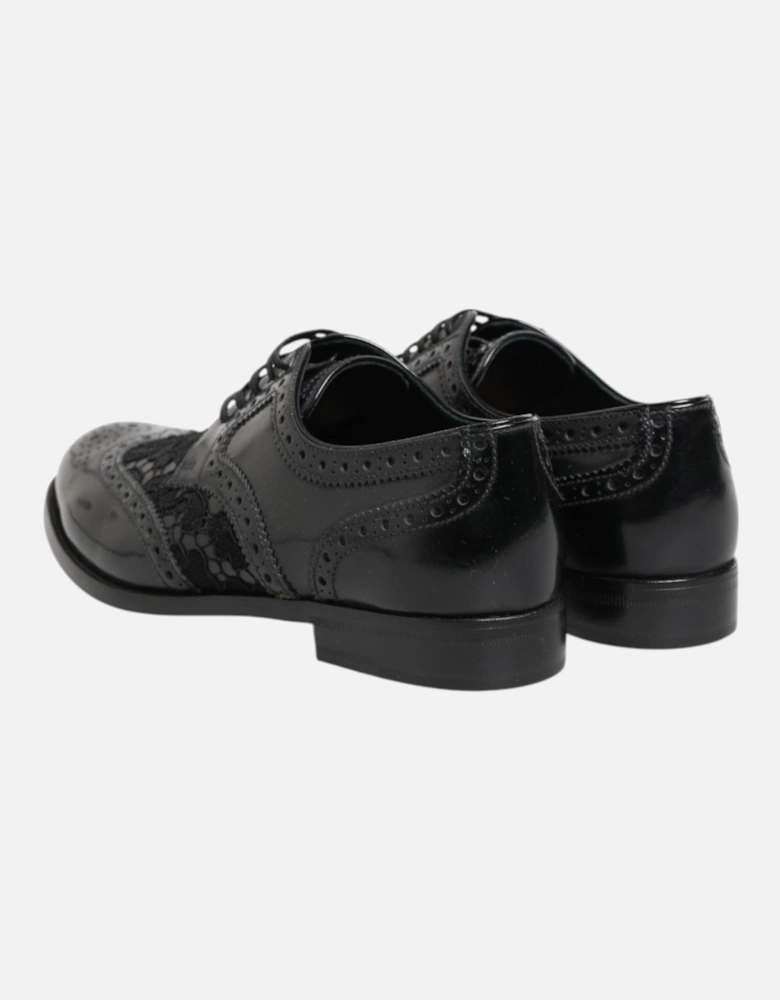 Floral Lace Leather Derby Shoes Women - Black Formal Shoes
