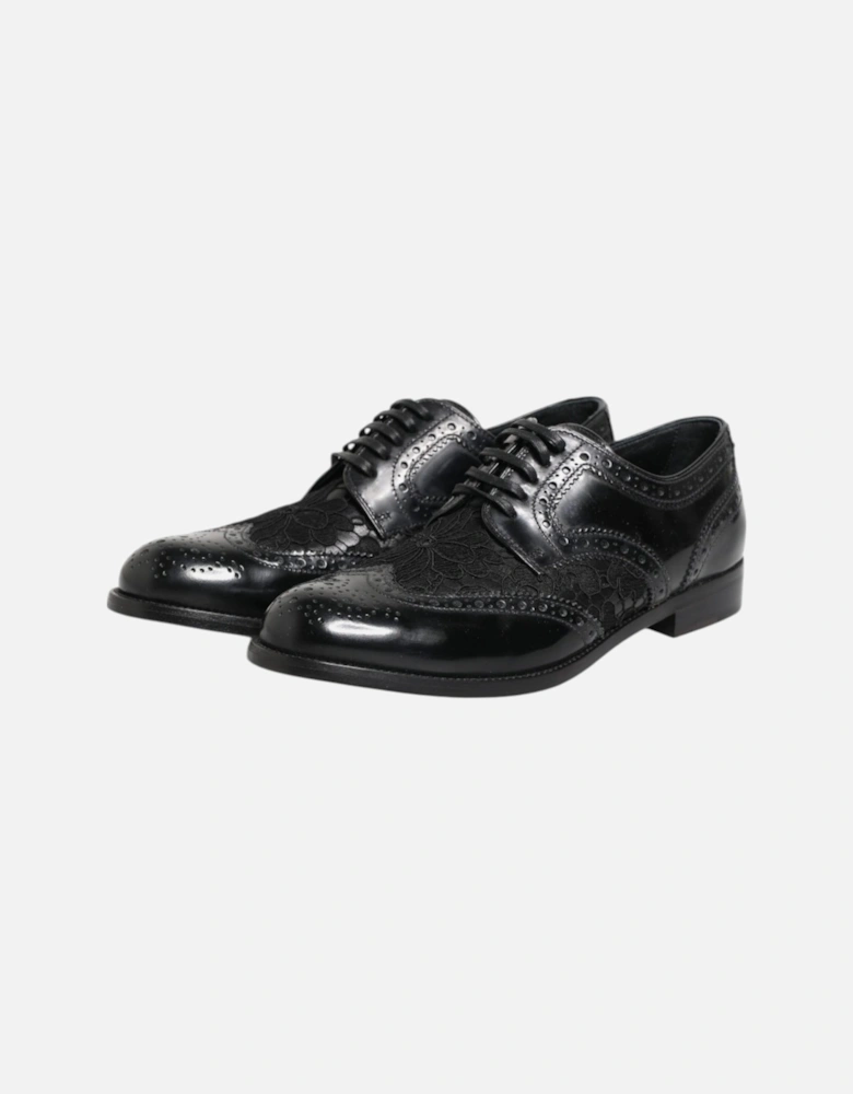 Floral Lace Leather Derby Shoes Women - Black Formal Shoes