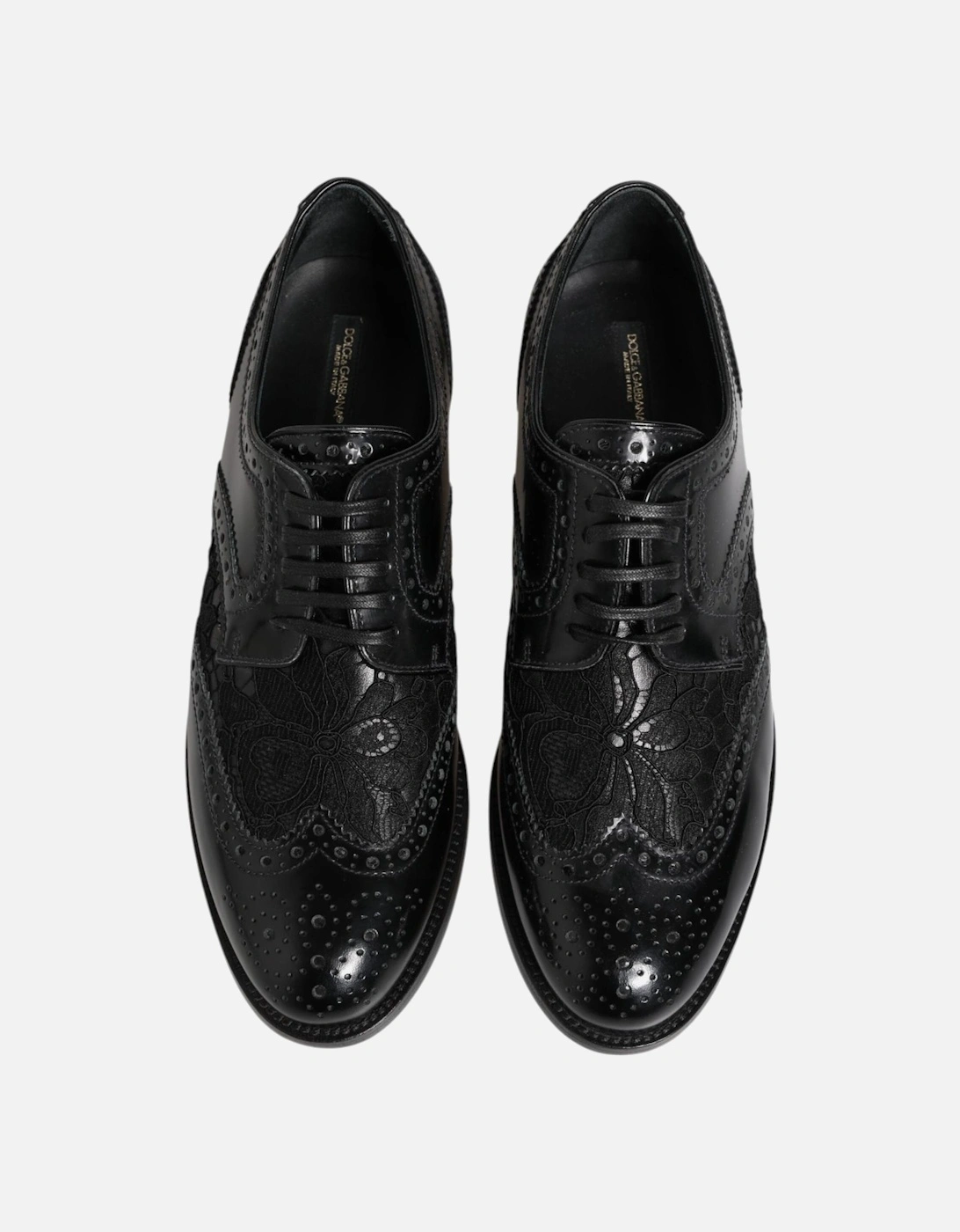 Floral Lace Leather Derby Shoes Women - Black Formal Shoes