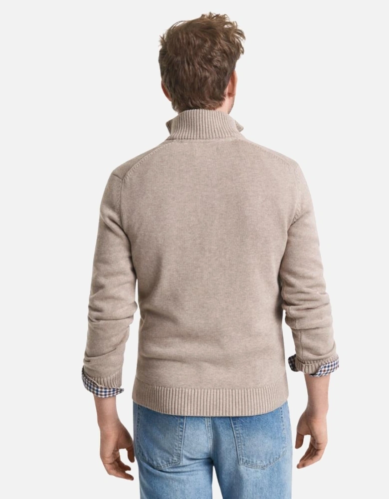 Casual Cotton Half Zip - Dark Sand Melange