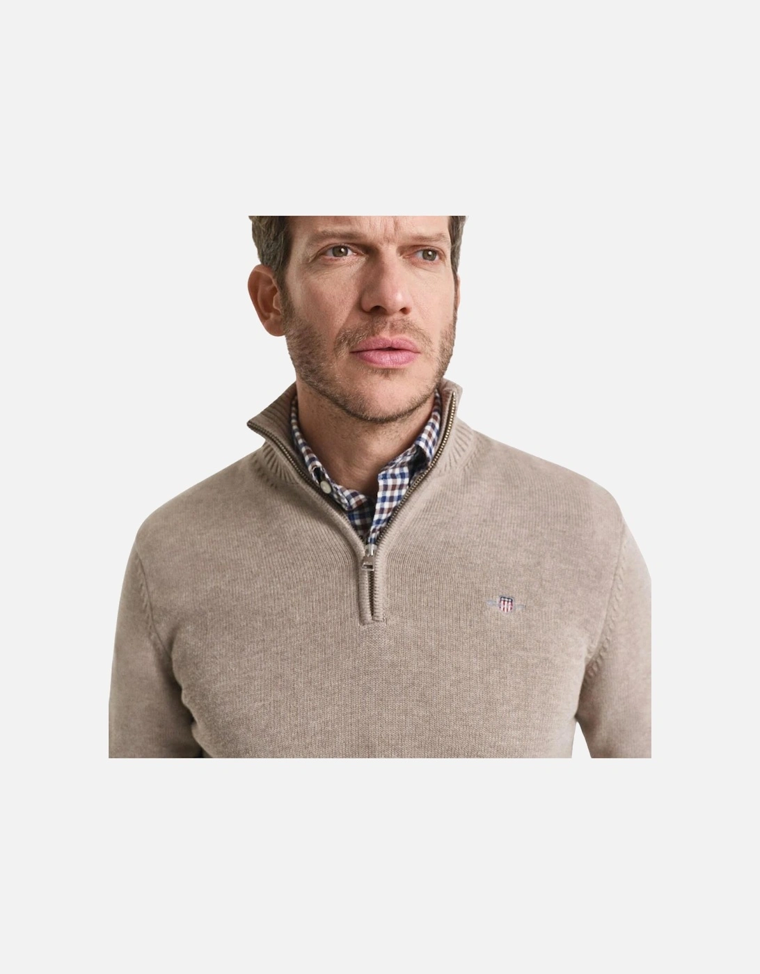 Casual Cotton Half Zip - Dark Sand Melange
