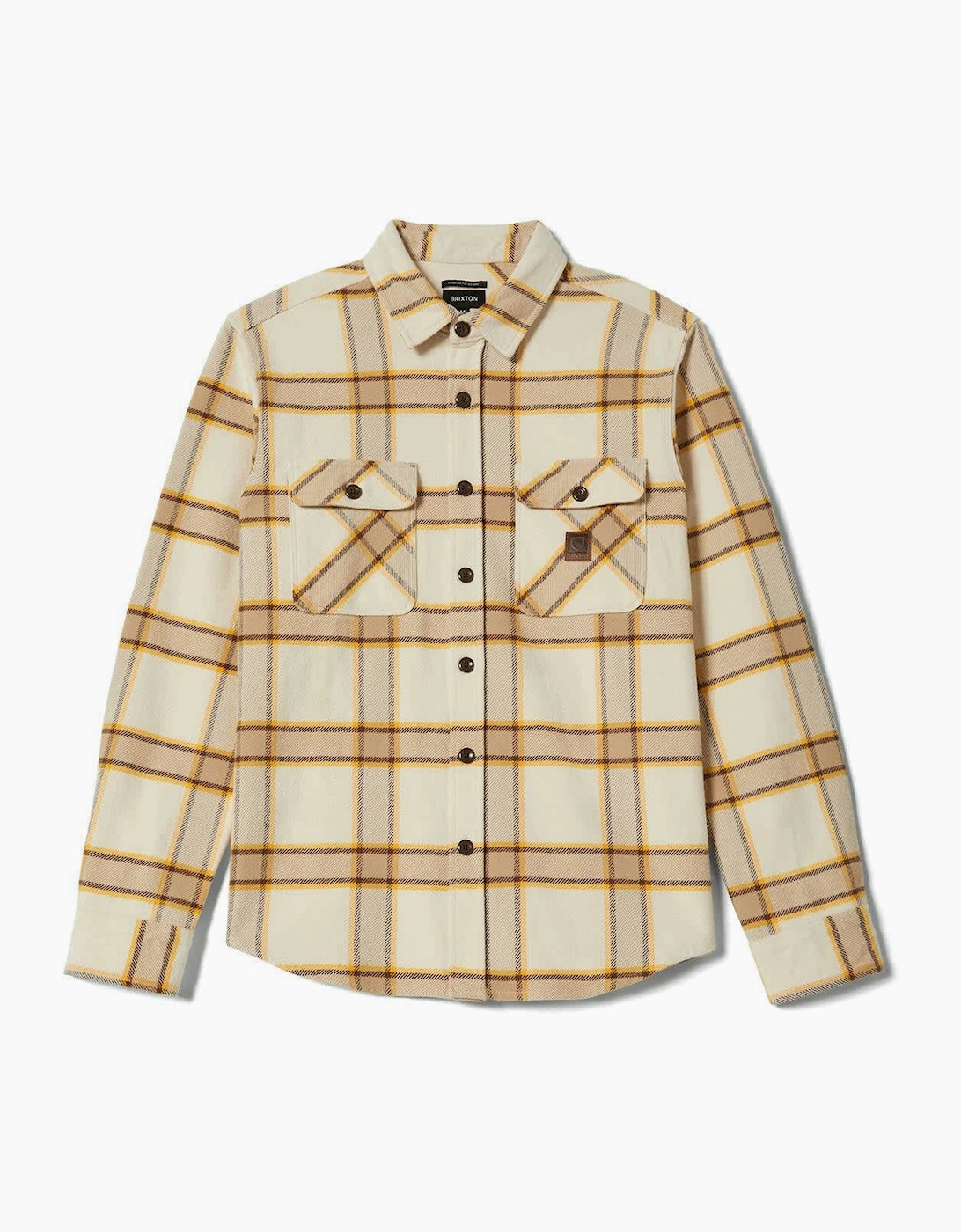 Men's Brixton Bowery White Cap/Pinecone Brown/Saffron Flannel Shirt - Cream - Size: Regular/40