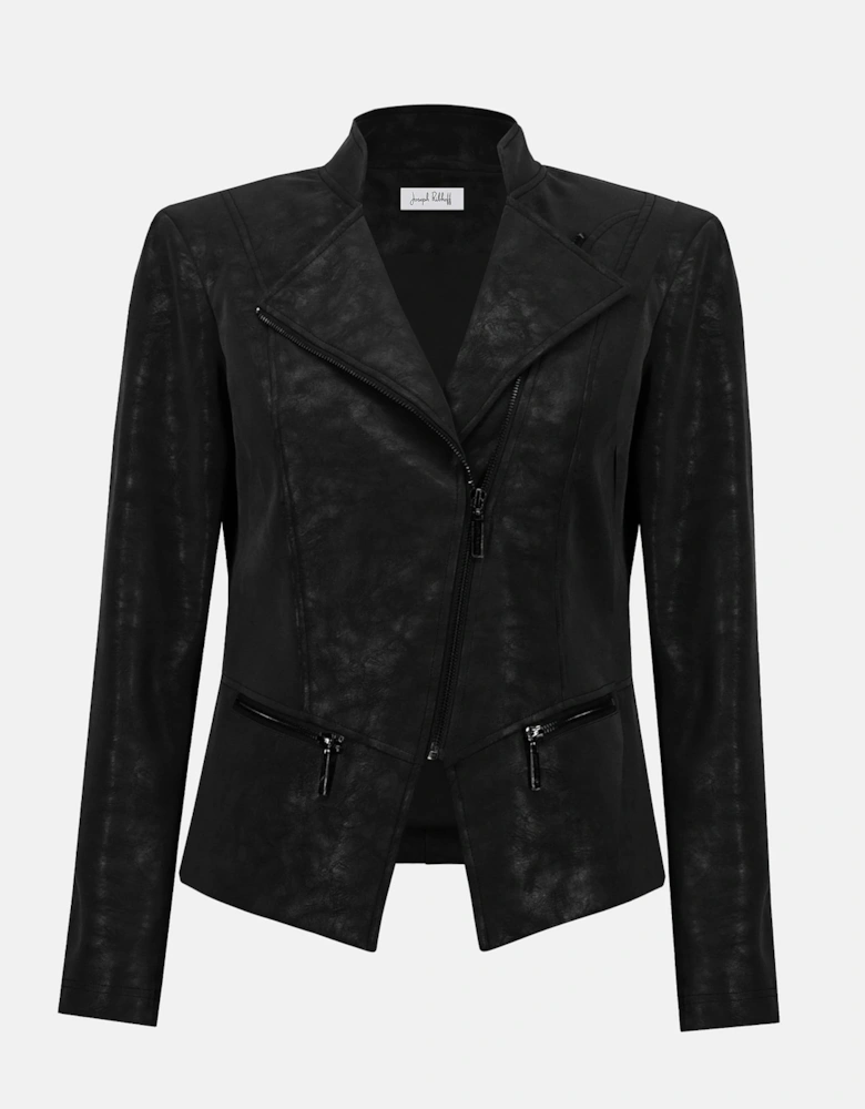 Foiled faux suede moto fitted jacket