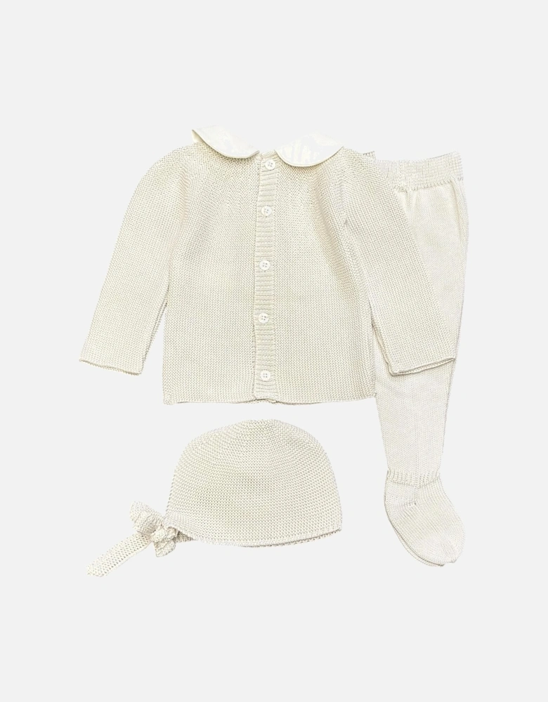 Cream Knit Bonnet Pant Set