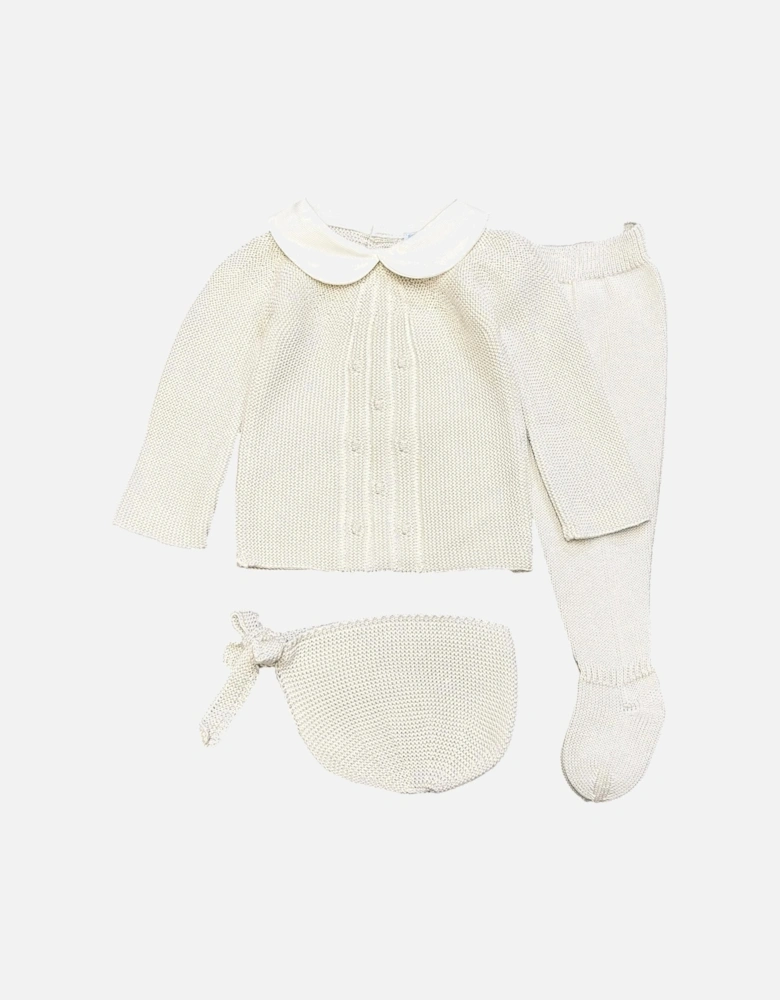Cream Knit Bonnet Pant Set