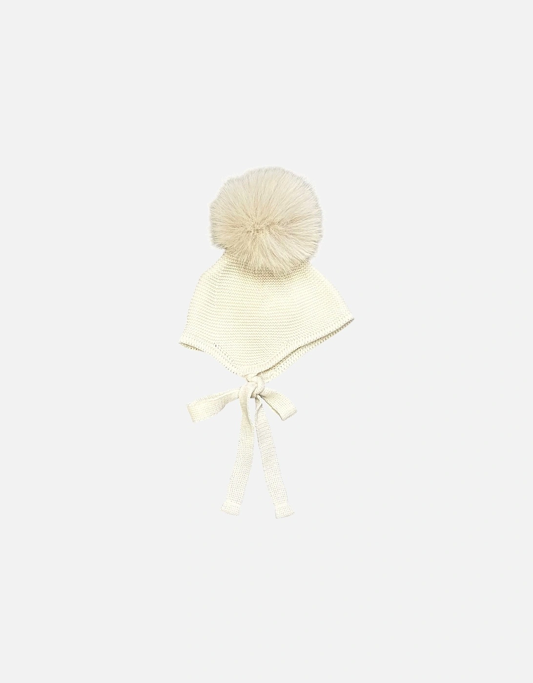 Cream Knit Fur Pom Tie Hat, 2 of 1