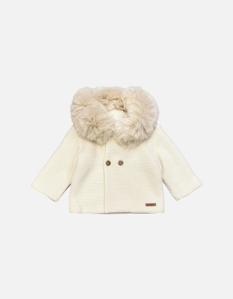 Cream Knit Fur Trimmed Cardigan