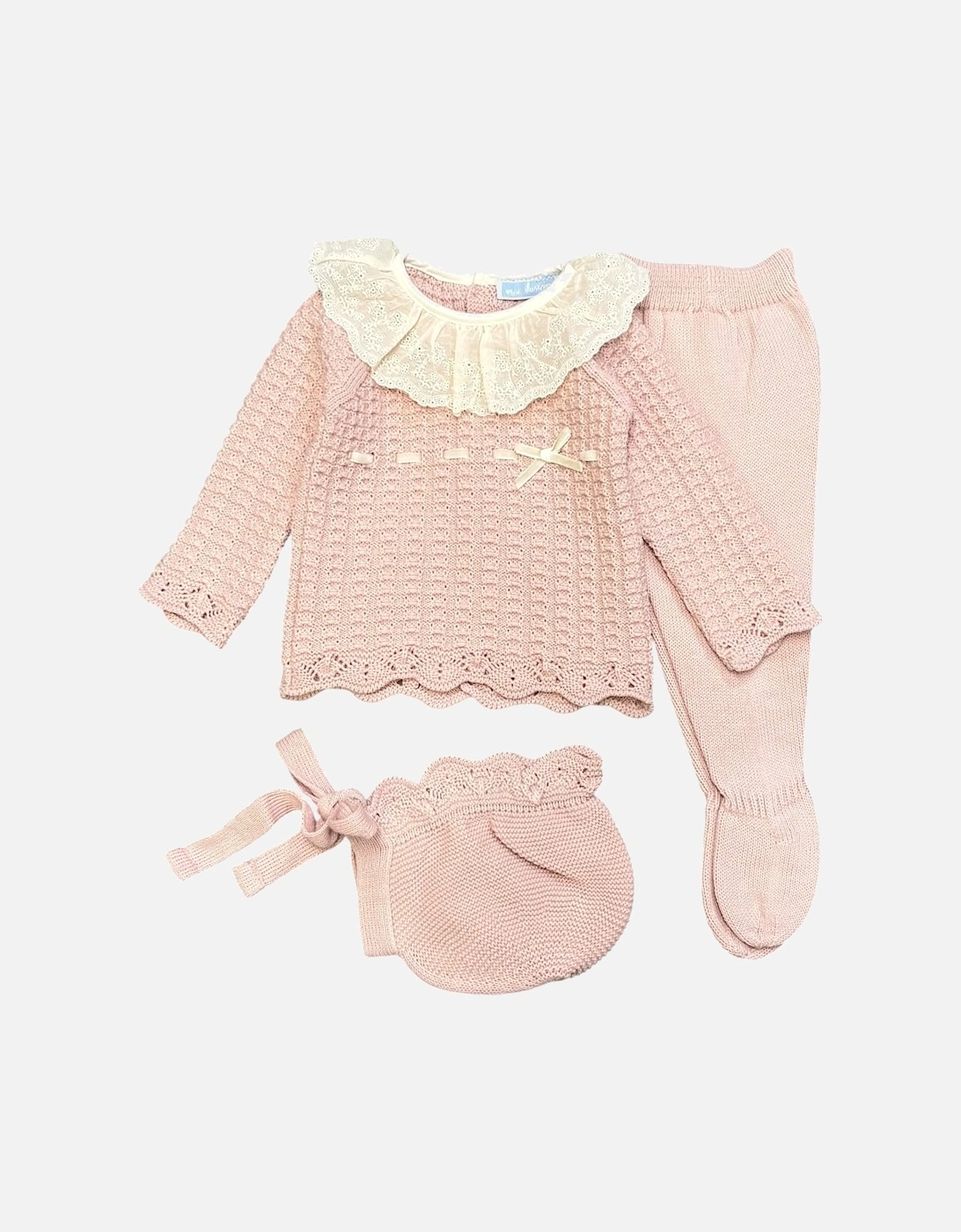 Girls Pale Pink Knit Bonnet Pant Set, 3 of 2