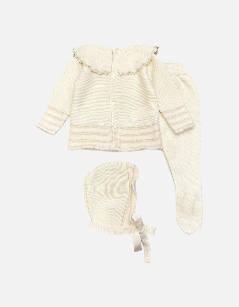 Girls Cream Knit Bonnet Pant Set