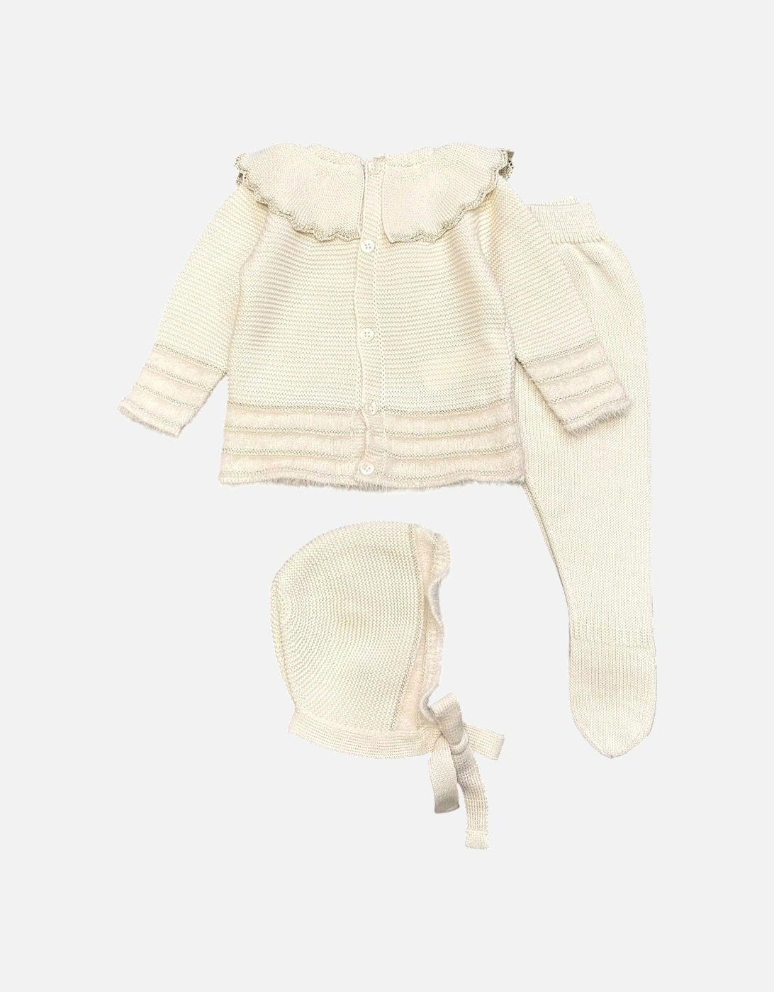 Girls Cream Knit Bonnet Pant Set