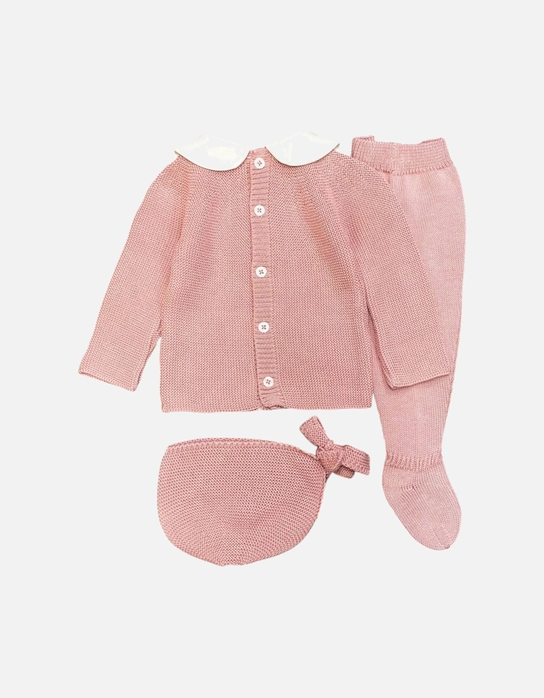 Girls Dusty Pink Knit Bonnet Pant Set