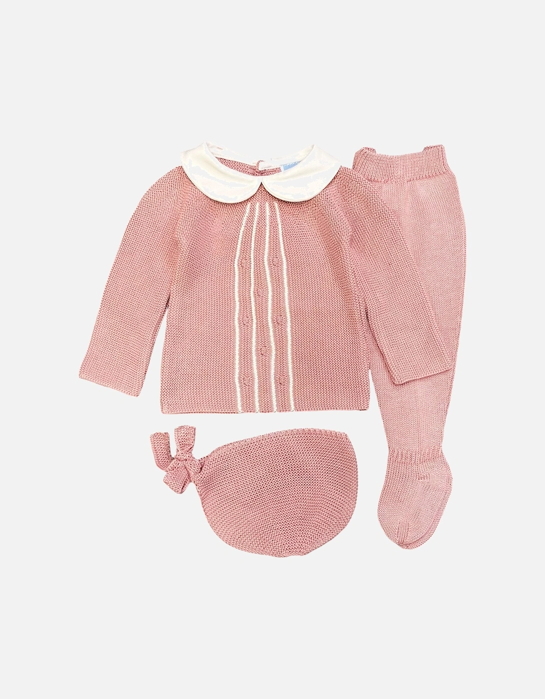 Girls Dusty Pink Knit Bonnet Pant Set, 3 of 2