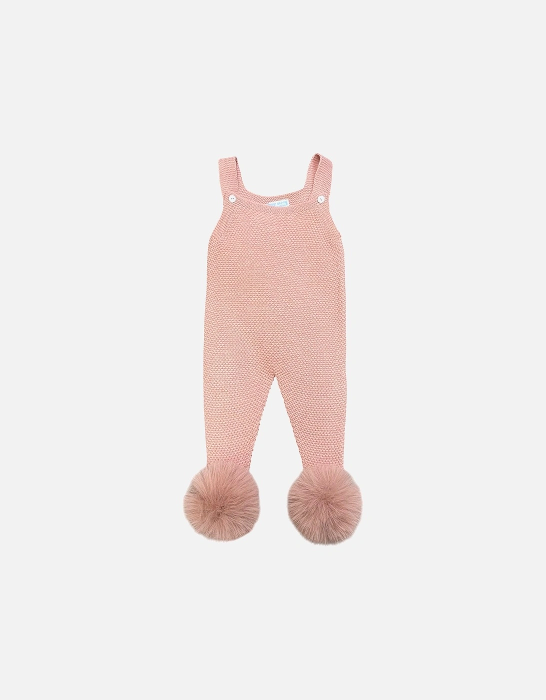 Girls Dusty Pink Knit Fur Pom Dungarees, 2 of 1