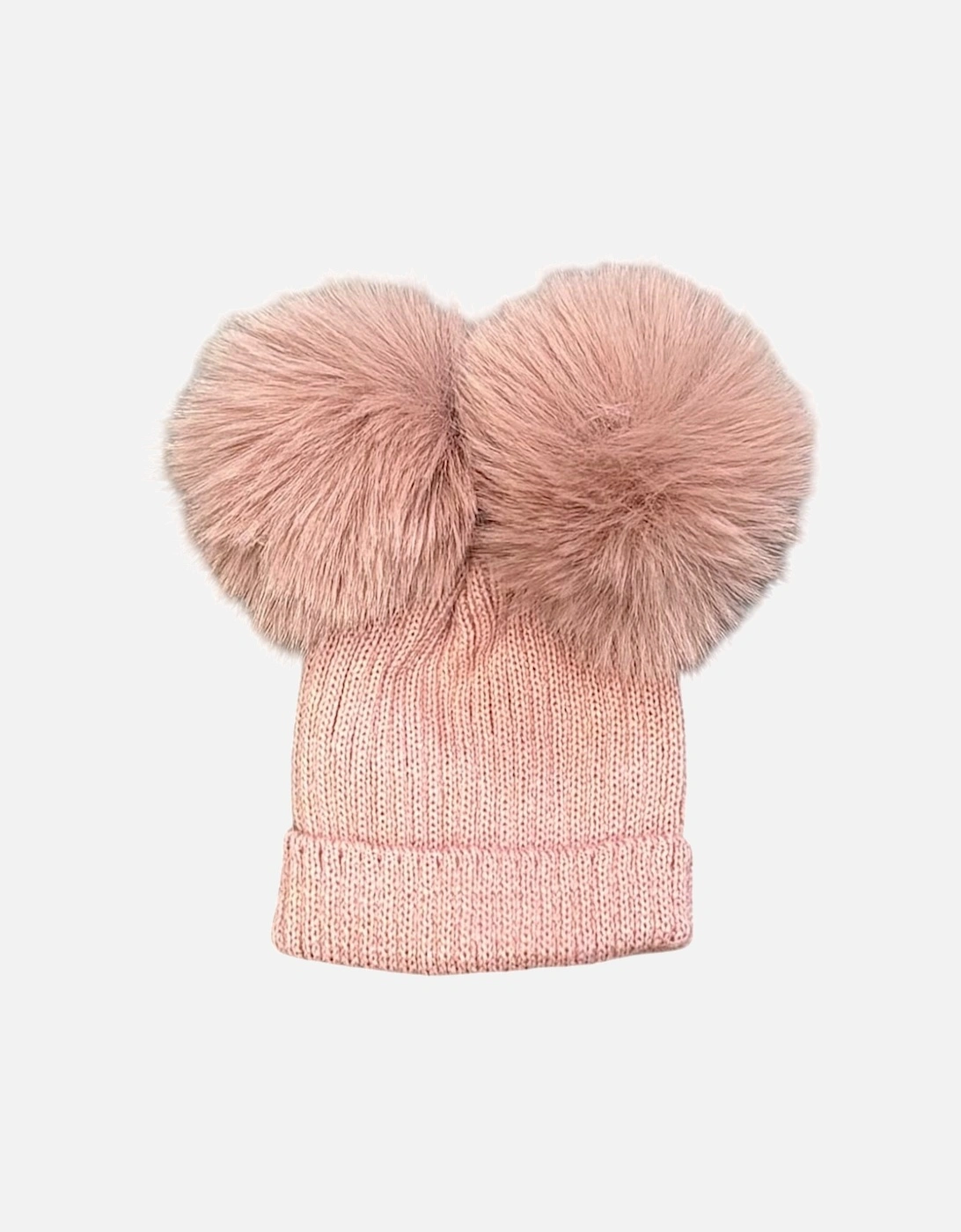 Girls Dusty Pink Knit Double Fur Pom Hat, 2 of 1