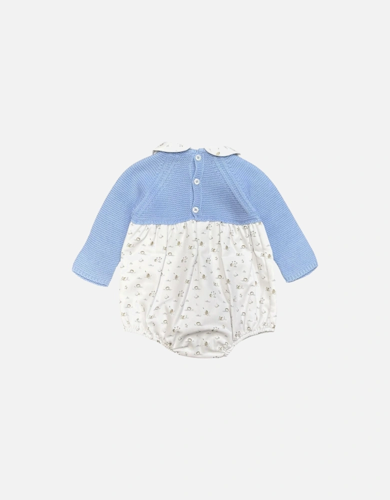 Boys Blue Knit Hedgehog Print Romper
