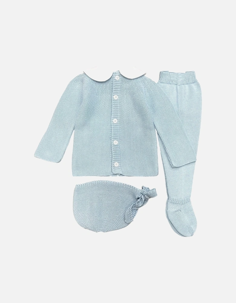 Boys Blue Knit Bonnet Pant Set