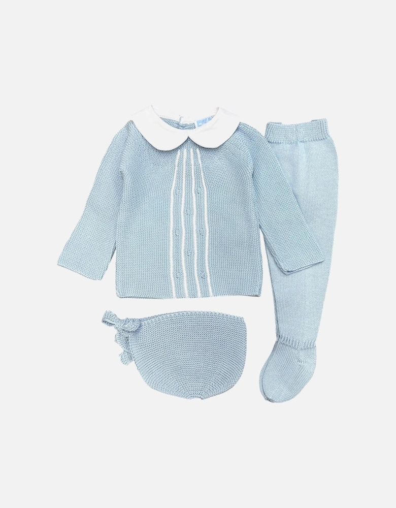 Boys Blue Knit Bonnet Pant Set