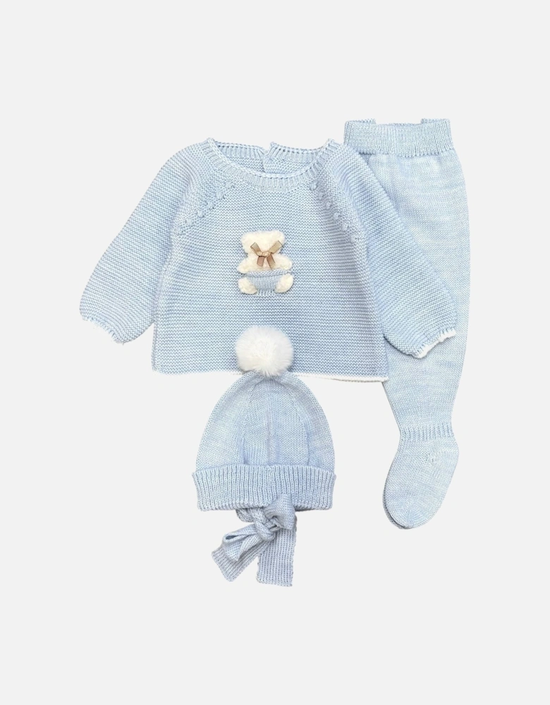Boys Blue Knit Hat Pant Set