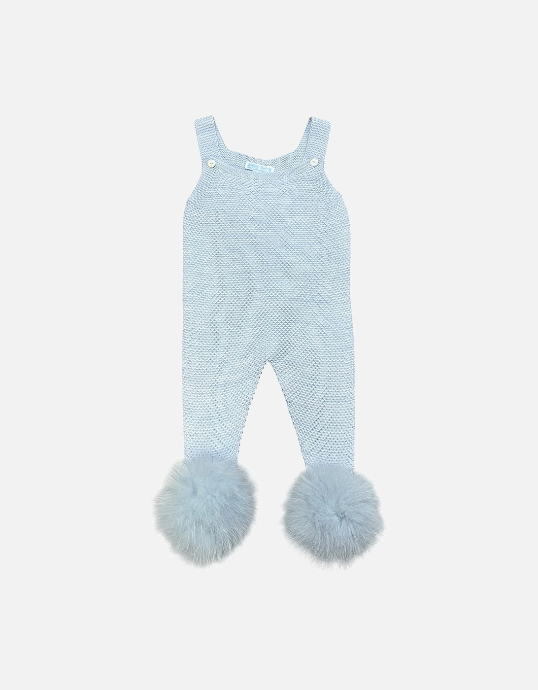Boys Blue Knit Fur Pom Dungarees, 2 of 1
