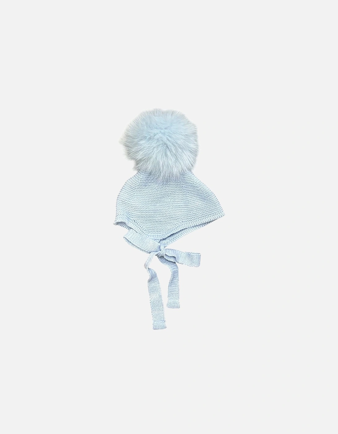 Boys Blue Knit Fur Pom Tie Hat, 2 of 1