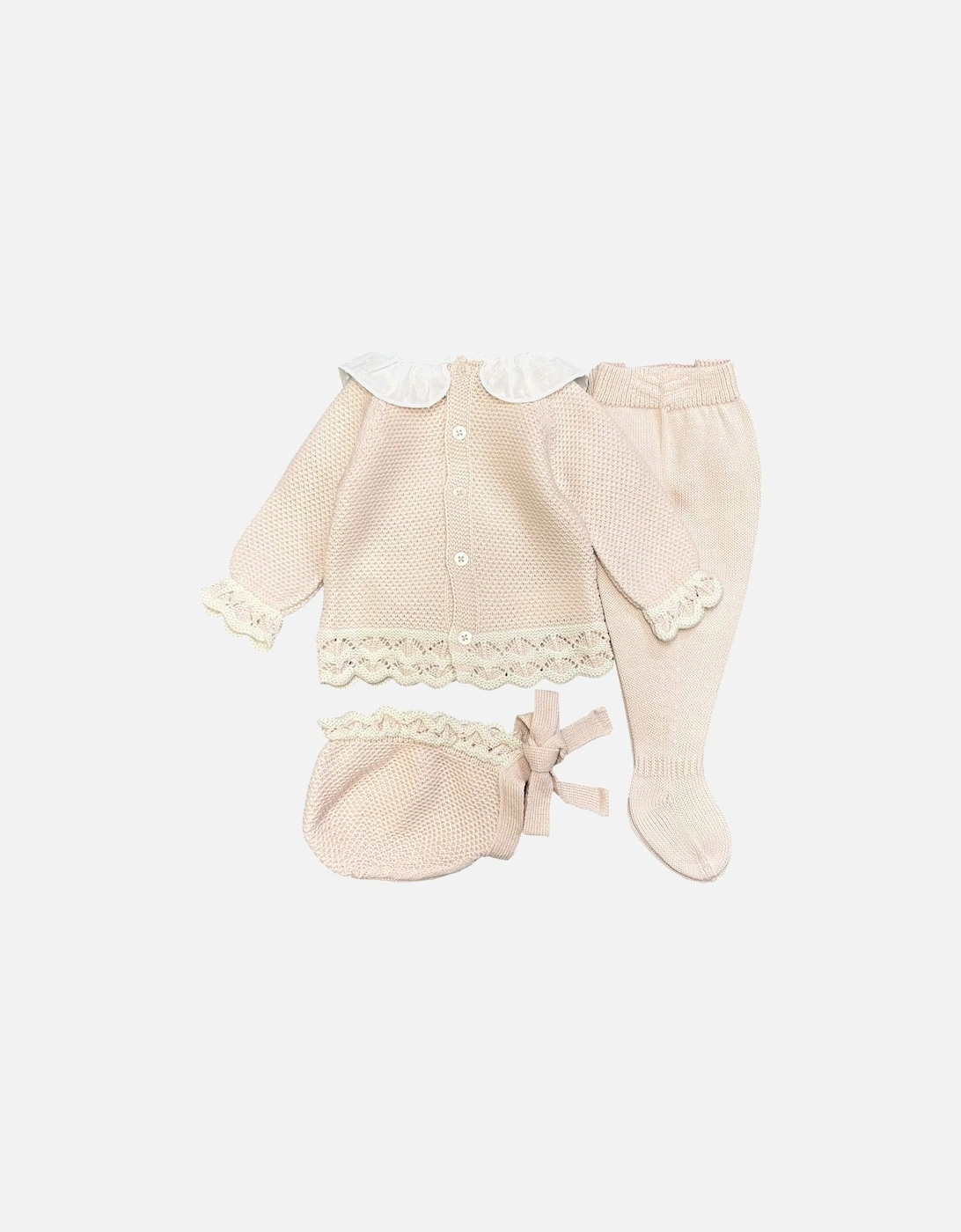 Girls Peach Pink Knit Bonnet Pant Set