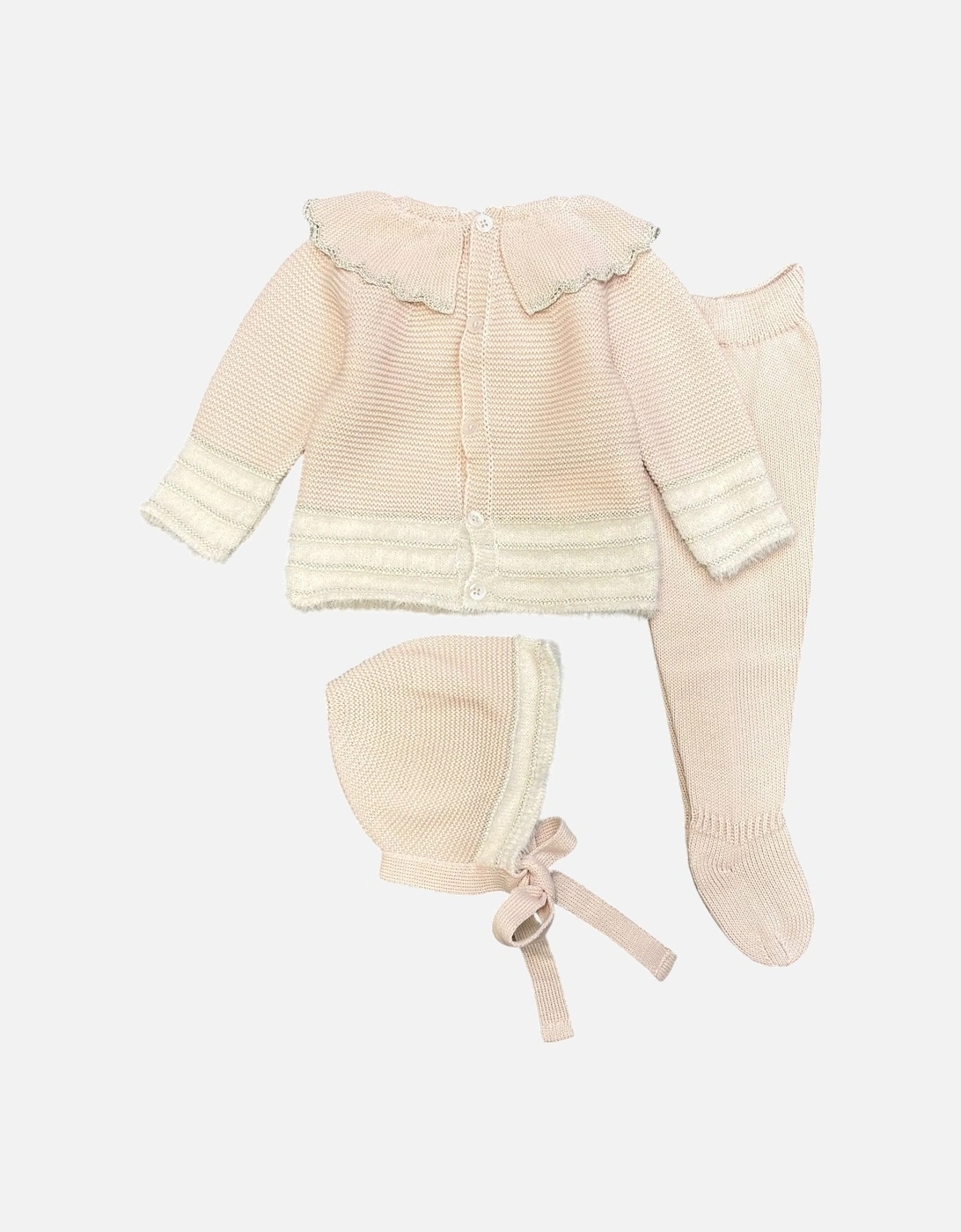 Girls Peach Pink Knit Bonnet Pant Set