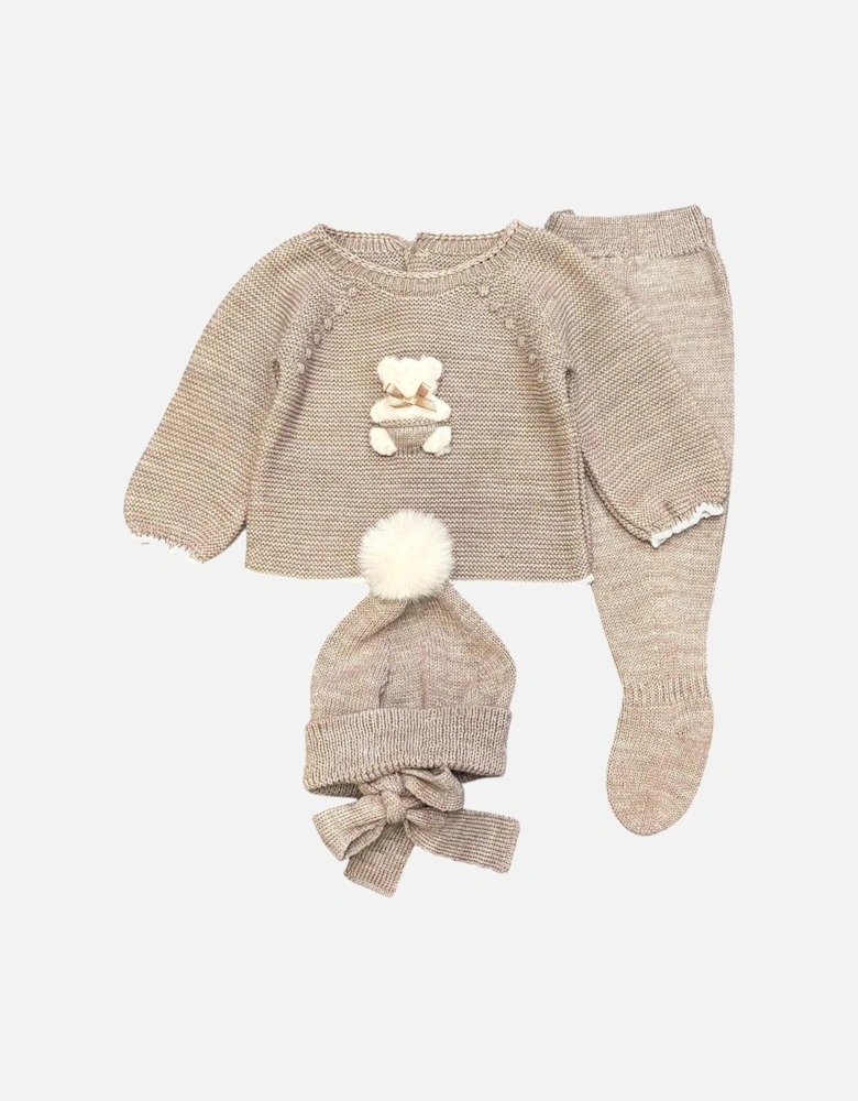 Soft Brown Knit Hat Pant Set