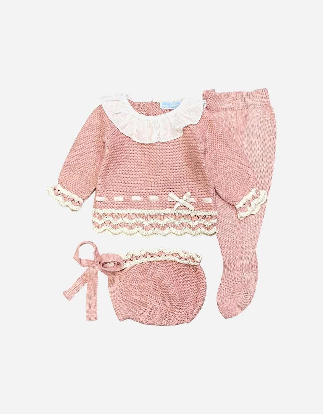 Girls Dusty Pink Knit Bonnet Pant Set, 3 of 2