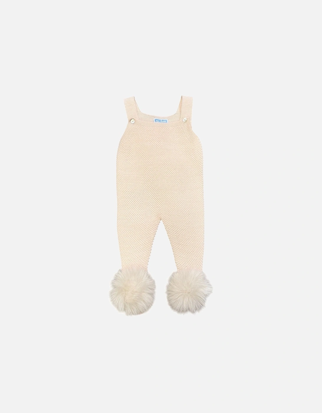 Girls Peach Pink Knit Fur Pom Dungarees, 2 of 1
