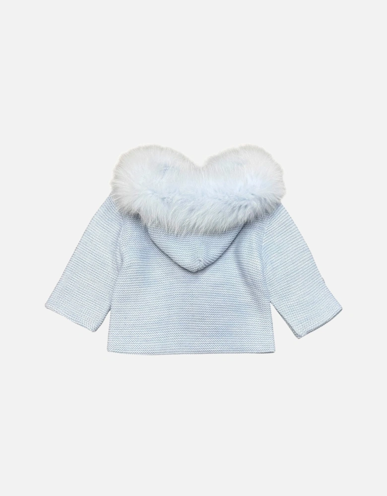 Boys Blue Knit Fur Trimmed Cardigan