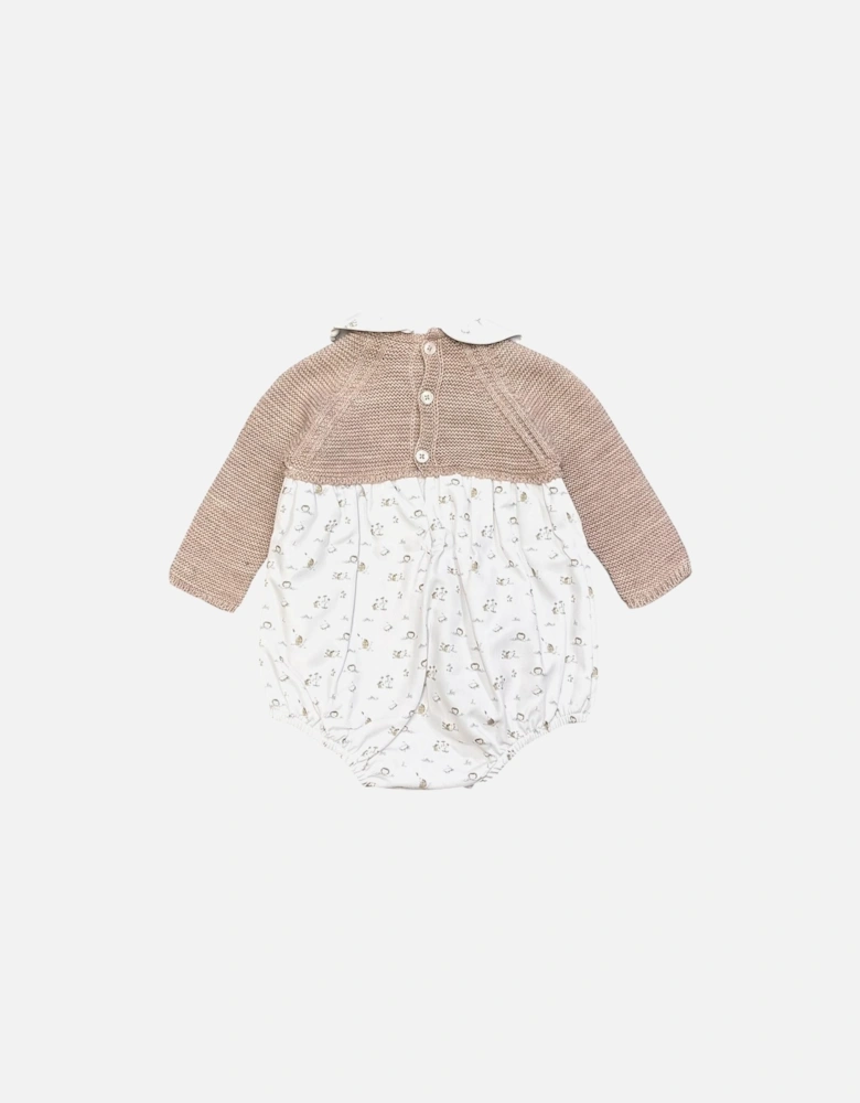 Boys Soft Brown Knit Hedgehog Print Romper