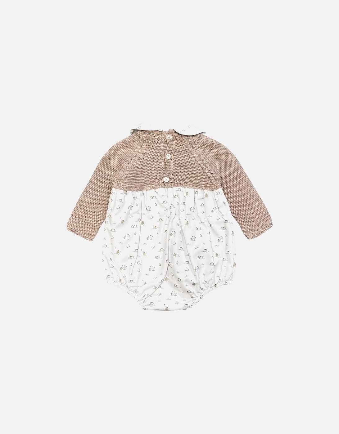 Boys Soft Brown Knit Hedgehog Print Romper
