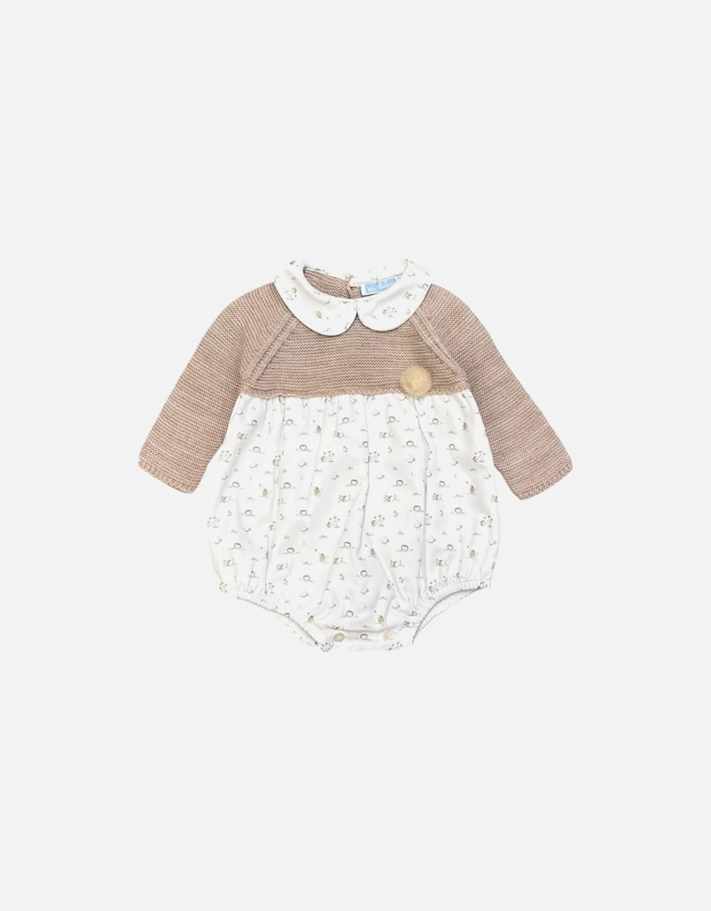 Boys Soft Brown Knit Hedgehog Print Romper