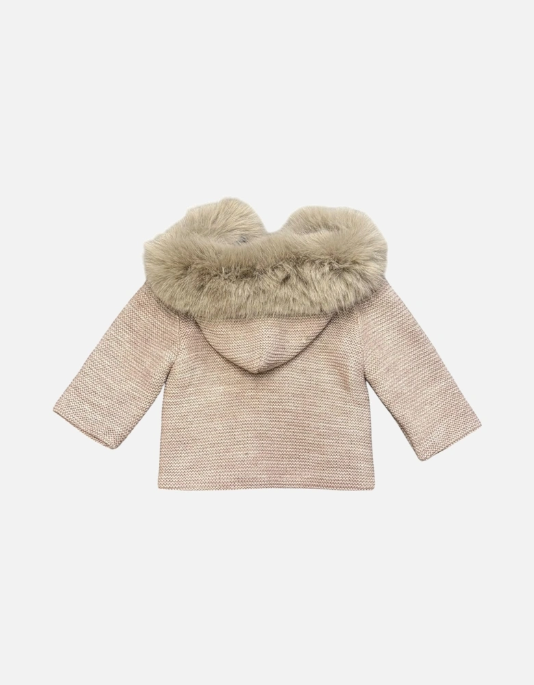 Soft Brown Knit Fur Trimmed Cardigan
