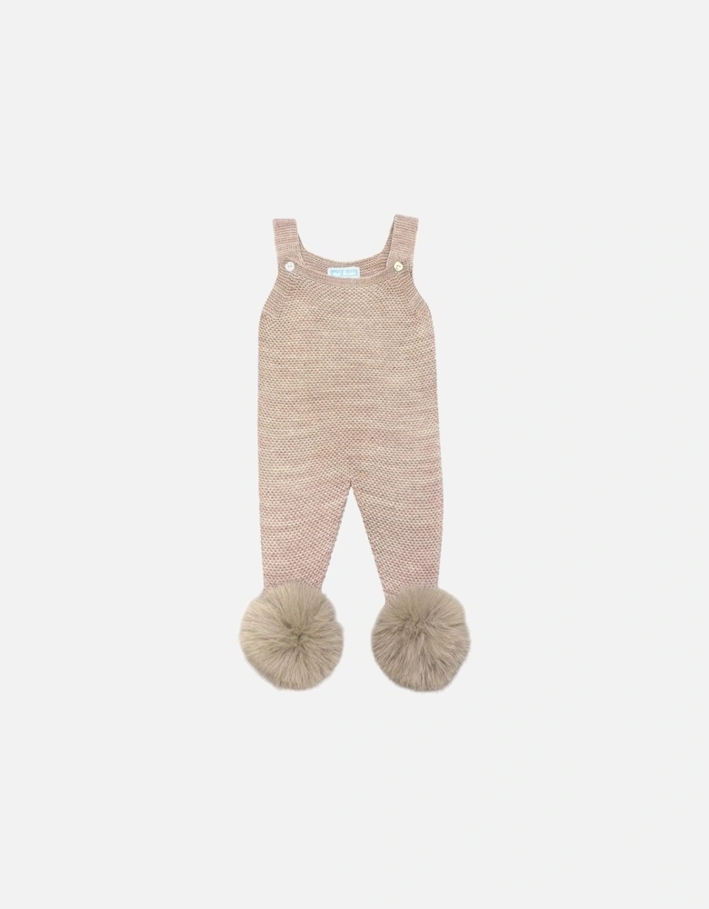 Soft Brown Knit Fur Pom Dungarees