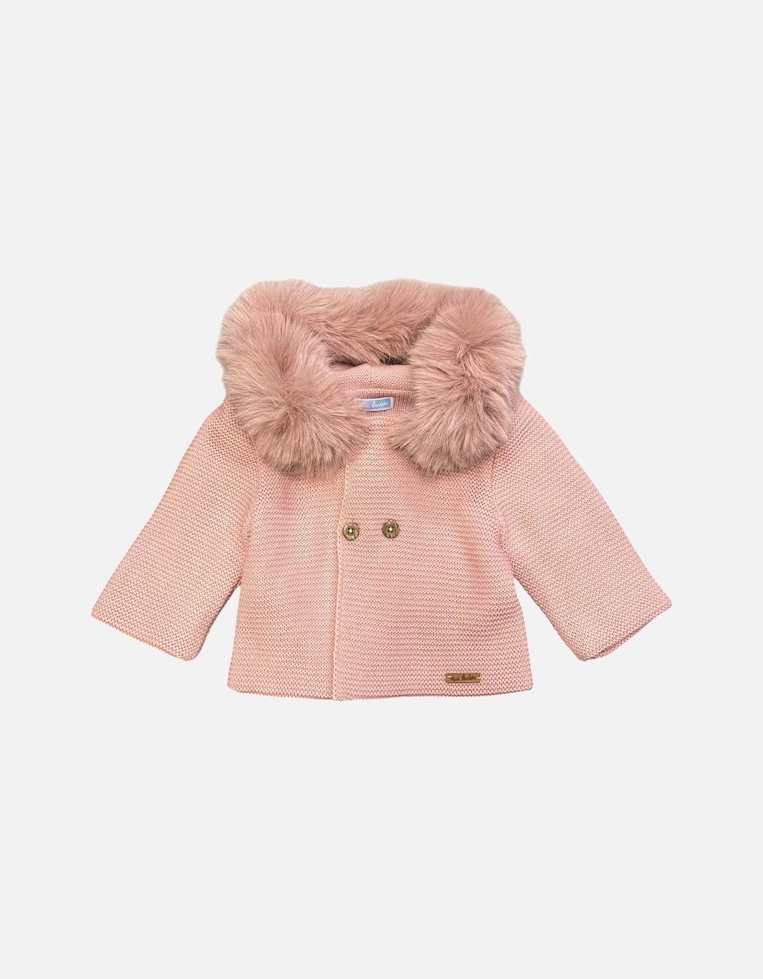 Girls Dusty Pink Knit Fur Trimmed Cardigan, 3 of 2