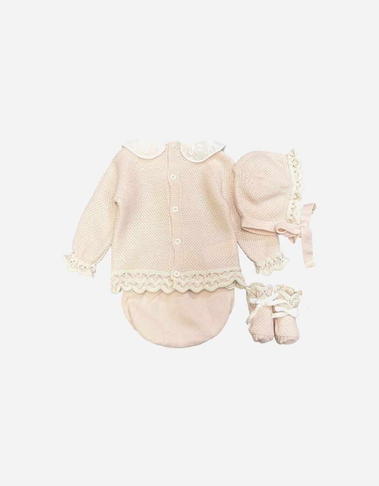 Girls Peach Pink Knit Jam Pant Set