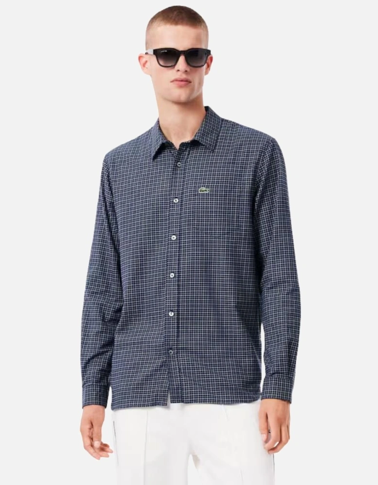 Regular Fit Plaid Flannel Shirt - Navy/White
