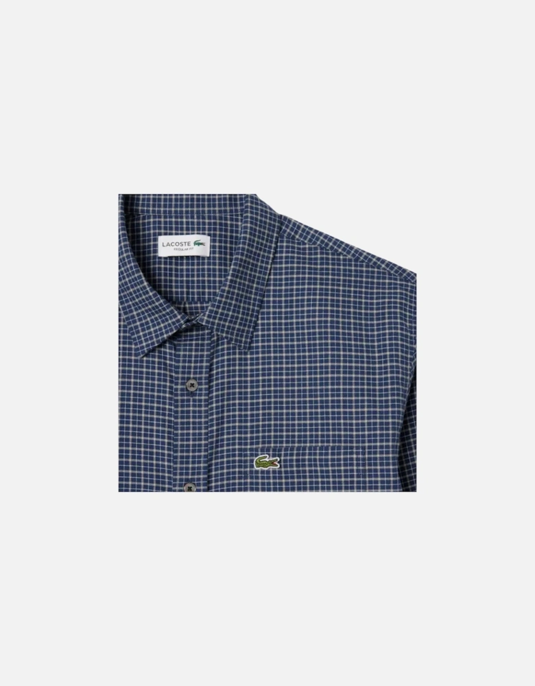 Regular Fit Plaid Flannel Shirt - Navy/White