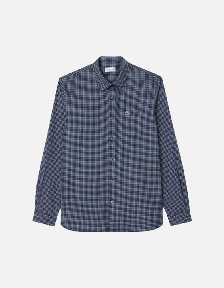 Regular Fit Plaid Flannel Shirt - Navy/White