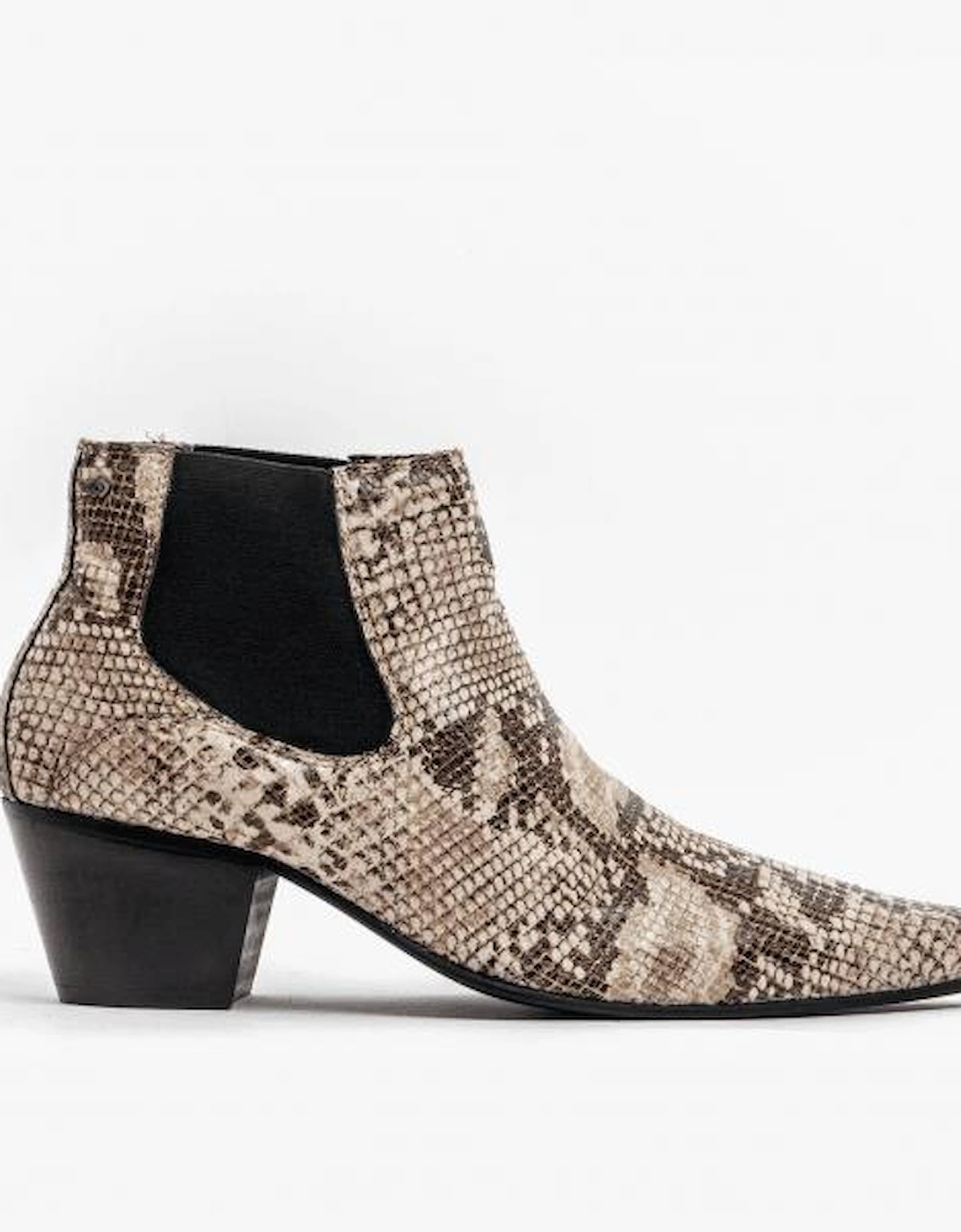 Men's Club Cubano McCARTNEY Mens Leather Winklepicker Cuban Heel Boots Python - Cream - Size: 7