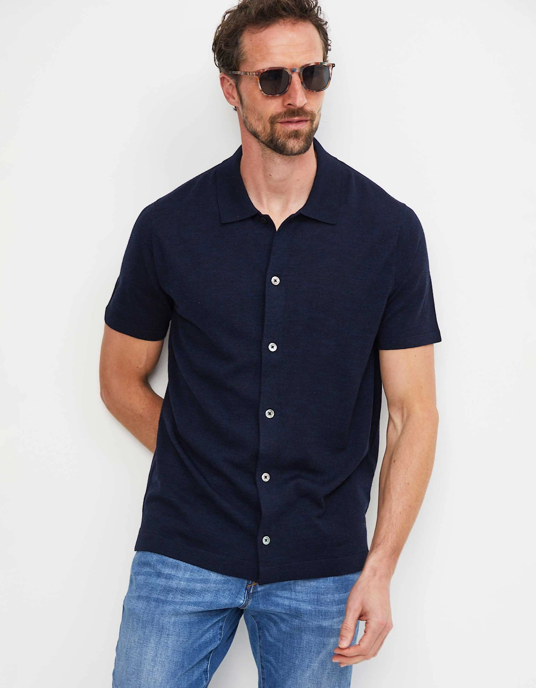 Fine Merino Button Polo Shirt