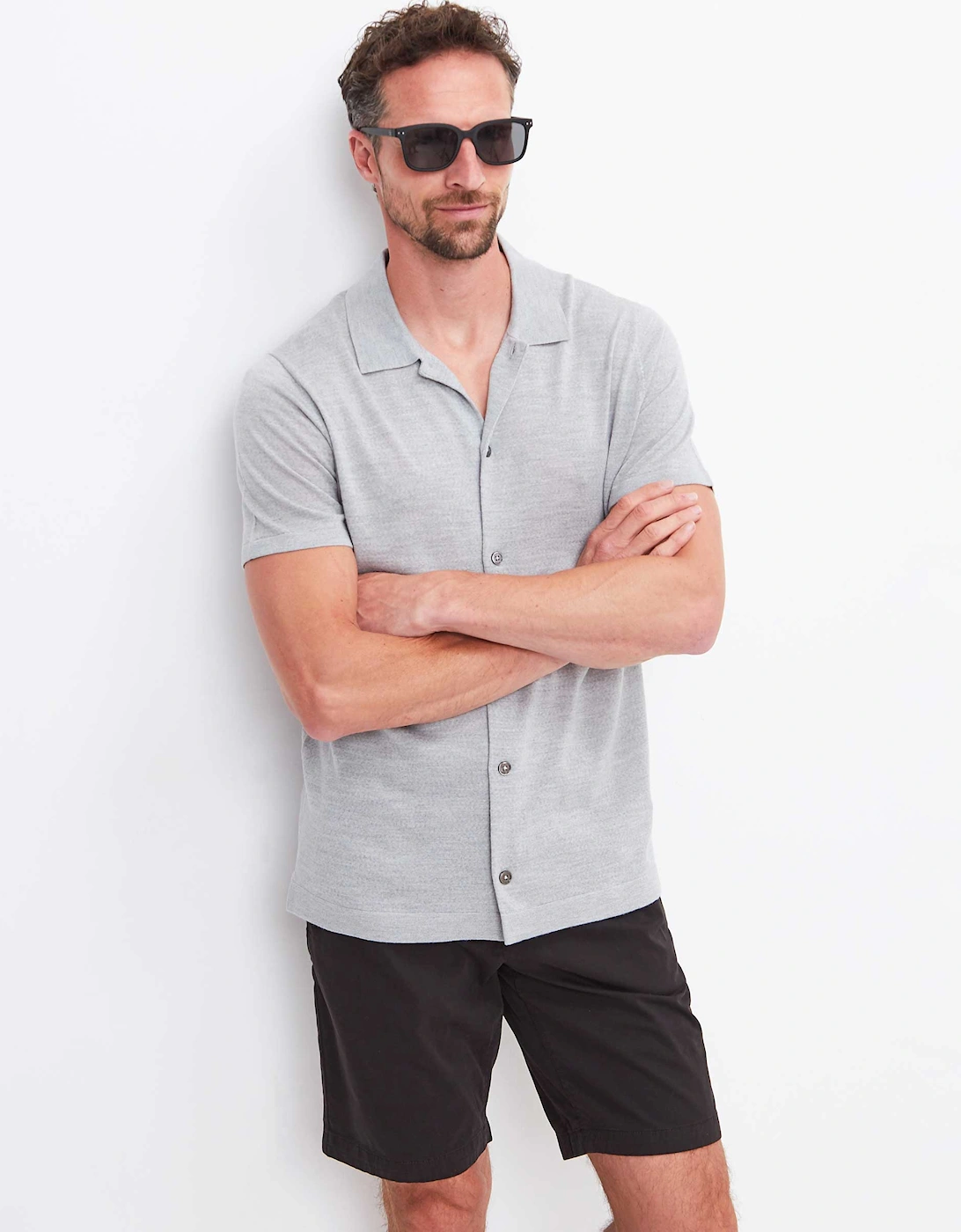 Fine Merino Button Polo Shirt