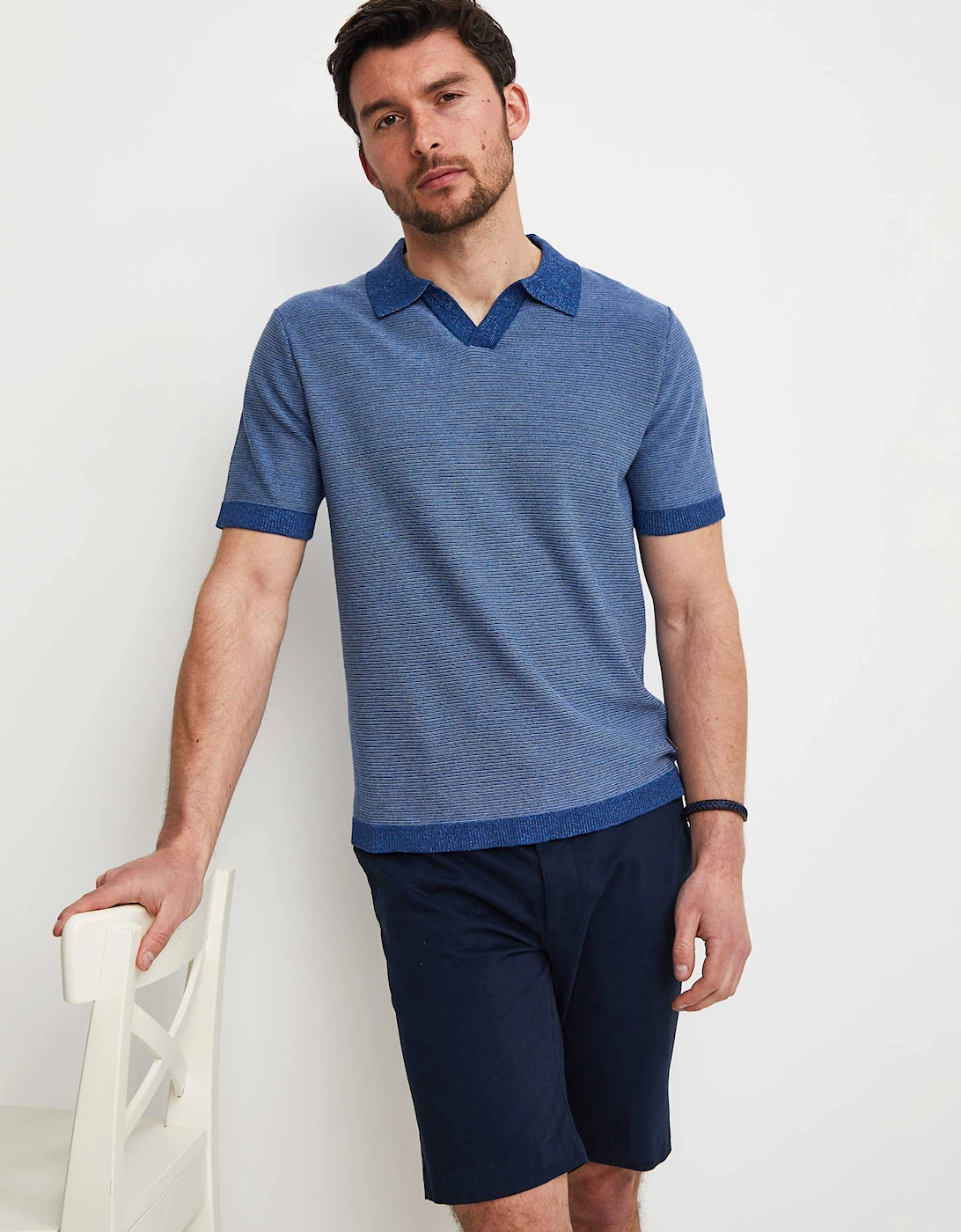 Merino Linen Open Collar Polo