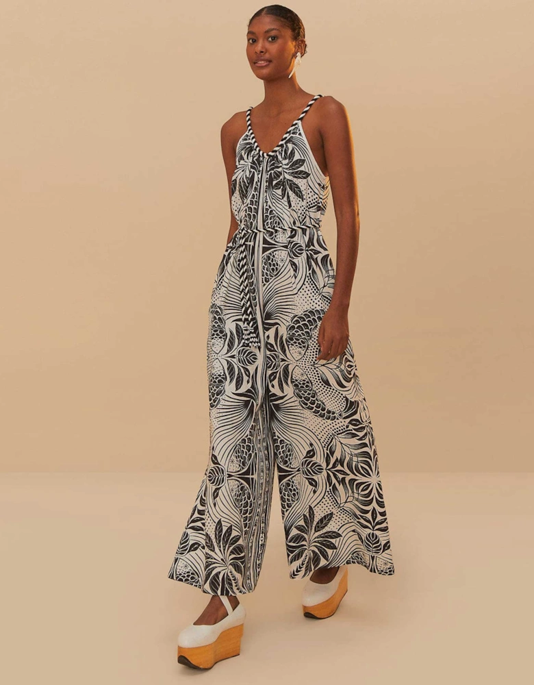 Monochrome Elegance Scarf Jumpsuit