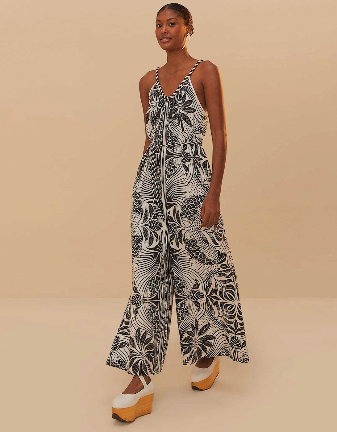 Monochrome Elegance Scarf Jumpsuit