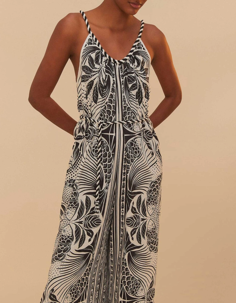 Monochrome Elegance Scarf Jumpsuit