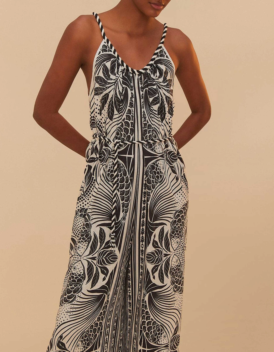 Monochrome Elegance Scarf Jumpsuit