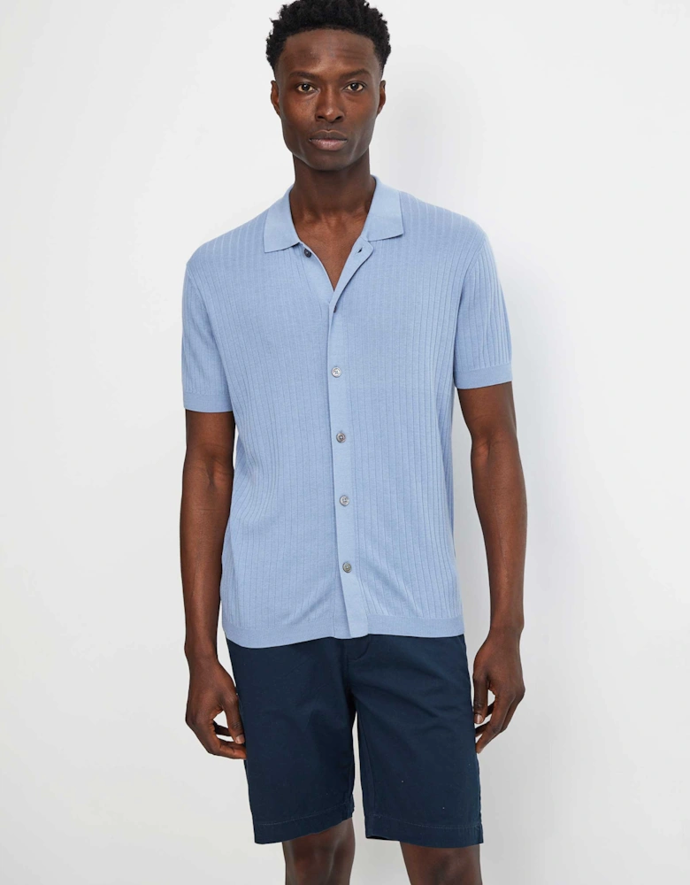 Silk Blend Rib Button Polo Shirt